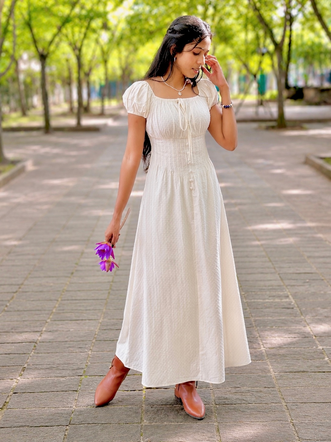 Ivory Puff Sleeve Maxi Dress
